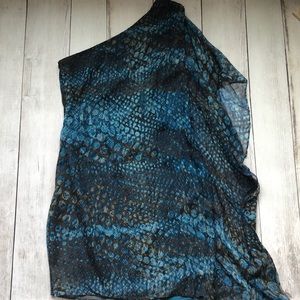 Calvin Klein teal asymmetrical print dress